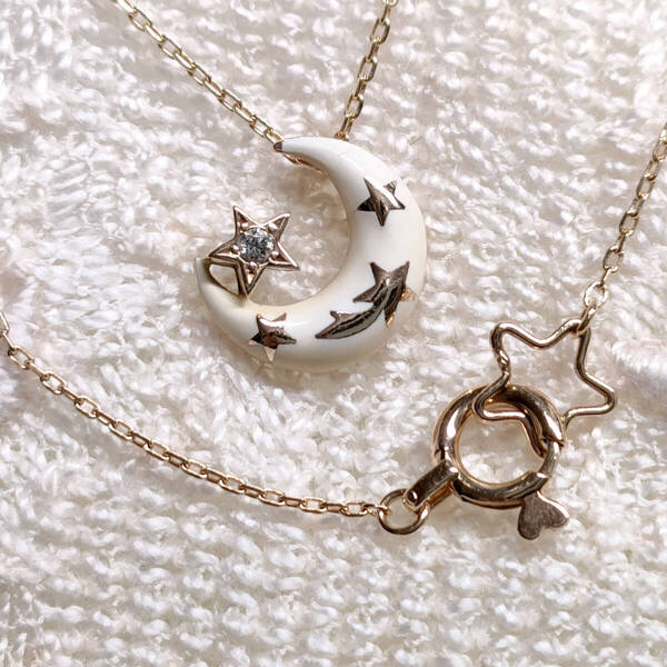 K10 【STAR JEWELRY】 エナメル ムーンモチーフ ネックレス 2013LIMITED ダイヤモンド スタージュエリー YG イエローゴールド 10金 10K