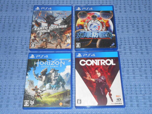 PS4ソフト「CONTROL」「地球防衛軍4.1 THE SHADOW OF NEW DESPAIR」「EARTH DEFENSE FORCE:IRON RAIN」「Horizon Zero Dawn」4本セット
