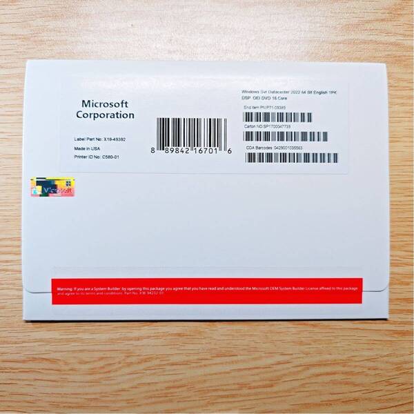 Microsoft Windows Server DataCenter 2022 64bit 16CoreライセンスキーDSP版 新品未開封