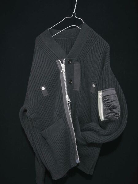 未使用品 定価¥104500 sacai 23AW Knit Cardigan Black Size4 ニット カーディガン ブルゾン ジャケット MA-1 デニム