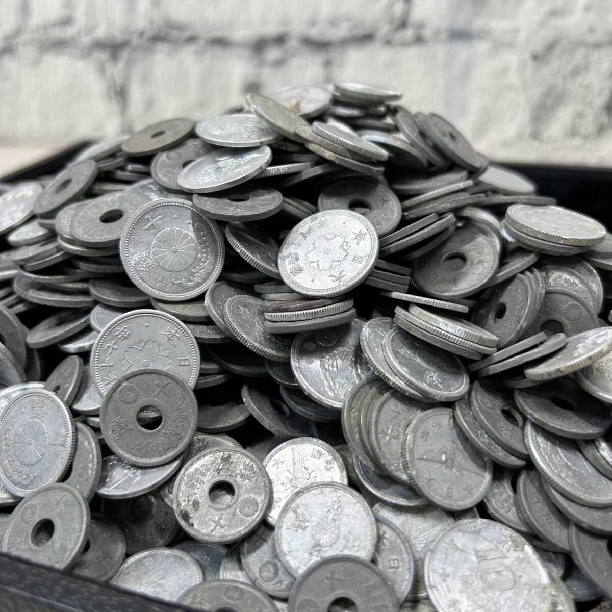 ①穴5銭錫貨 100枚まとめセット【古銭雑銭】