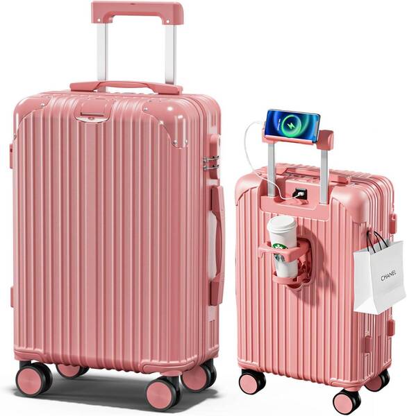 スーツケース 機内持ち込み キャリーケース USBポート カップホルダー付き 多機能 超軽量 静音 ダブルキャスター 耐衝撃 360度回転 4A699