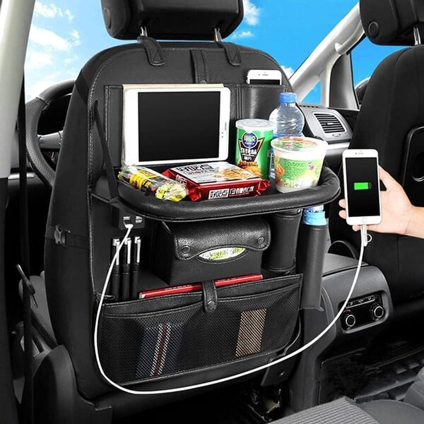 車用シートバックポケット 後部座席収納 汚れ防止 車用収納ポケット シートバックポケット iPad収納ポケット 折り畳みテーブル付き