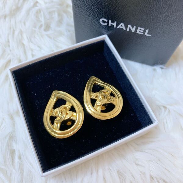 美品 CHANEL イヤリング 96P ティアドロップ シャネル ヴィンテージ ココマーク アクセサリー ゴールド 箱付き レトロ ヴィンテージ