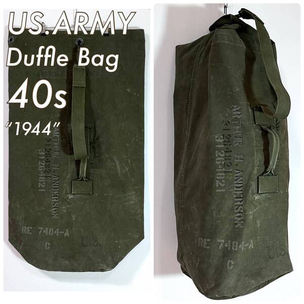 40s WW2 米軍 実物 U.S.ARMY USステンシル ヴィンテージ大型ダッフルバッグ バラックバッグ ミリタリー OG107グリーン 大戦モデルp25053246