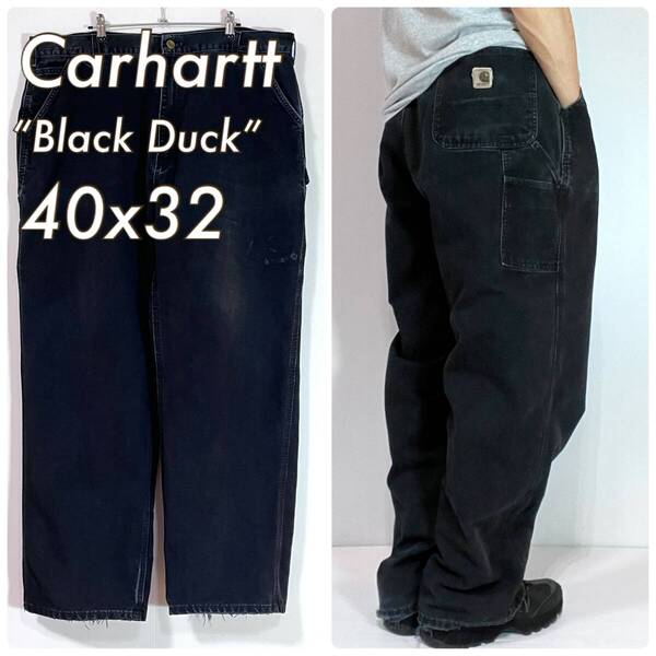 Carhartt カーハート 実寸W40L32 ブラック BLK BLACK レザーパッチ ヘビー ダックペインターパンツ リアルワーク グッドフェード p25053235