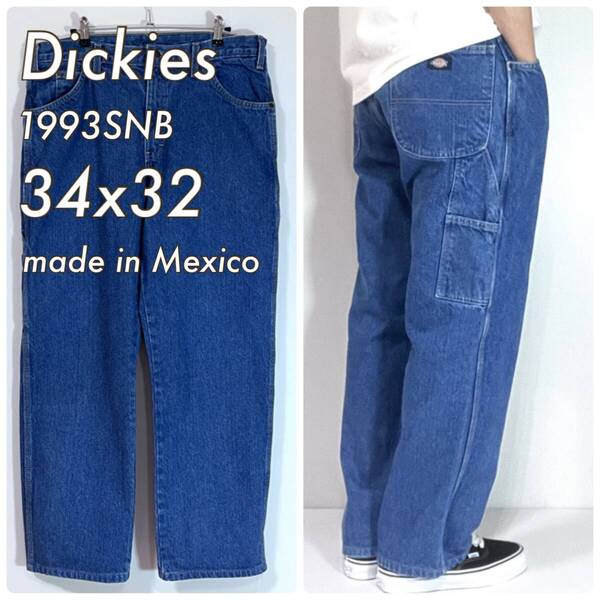美品 Dickies ディッキーズ W34L32 実寸36x30 ストーンウォッシュ 1993SNB デニムペインターパンツ ジーンズ USA規格 メキシコ製p25053232