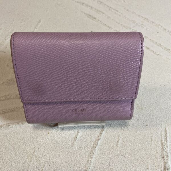 CELINE セリーヌ 三つ折り財布 コンパクトウォレット レザー ライトピンク ミニ ウォレット 小銭入れ 札入れ