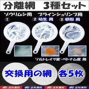 【送料込】分離網 3種セット(交換用網 各5枚付)ゾウリムシ・ブラインシュリンプの分離・ミジンコ用に 濾し網 メダカ飼育用品 水槽用品