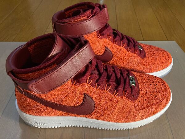 ナイキ エアフォース1 ミッド フライニット オレンジ 26.5cm バーガンディー nike airforce1 mid flyknit スニーカー デュブレ ホワイト 白