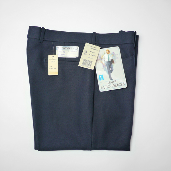 デッドストック USA製 80s 90s Levis レア 紺 ビンテージ リーバイス アクション スラックス パンツ スタプレ ネイビー TALON ZIP W36 L32