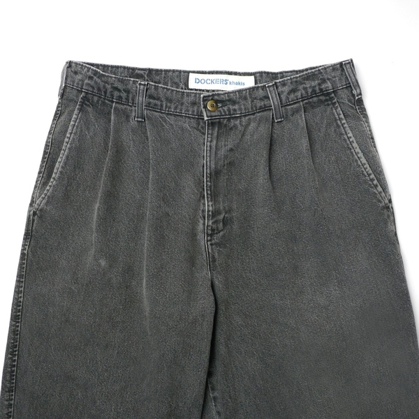 90s DOCKERS LEVIS レア ビンテージ リーバイス ドッカーズ ツータック ブラック デニム パンツ スラックス フェードブラック 墨黒 灰色