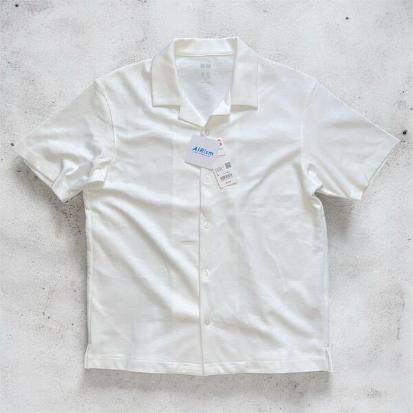 新品 タグ付き ユニクロ エアリズムコットン オープンカラー ポロシャツ ホワイト WHITE 白 Uniqlo シャツ 341 467515