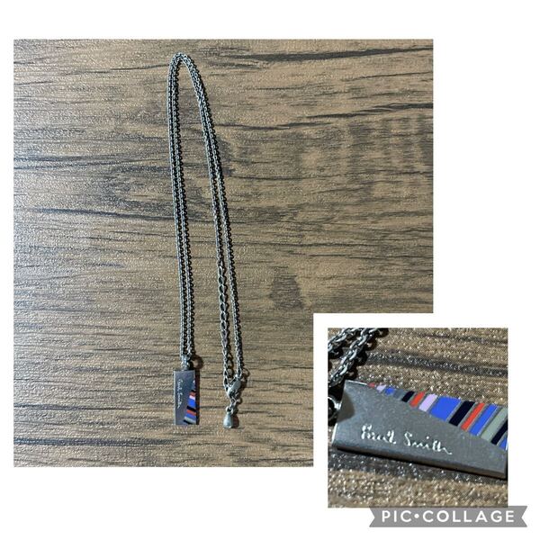 比較的美品 ポールスミス マルチカラー ネックレス シルバー SILVER 銀 ロゴ刻印 プレート Paul Smith スクエア ストライプ Multi Stripe