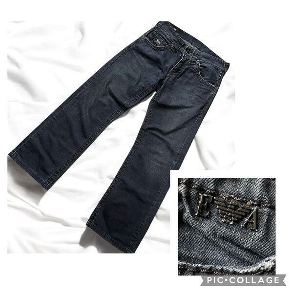 年代の割美品 00s アーカイブ エンポリオアルマーニ 太ステッチ デニムパンツ INDIGO Y2K archive Emporio Armani フレア ジーンズ バギー