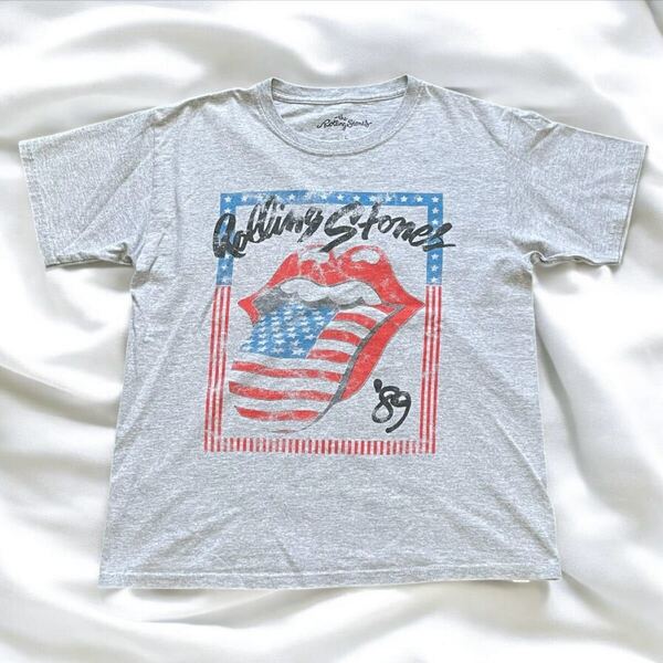 美品 ローリングストーンズ 公式 バンド Tシャツ バンT グレー GREY GRAY 星条旗 アメリカ国旗 Rolling Stones Tee ベロ オフィシャル