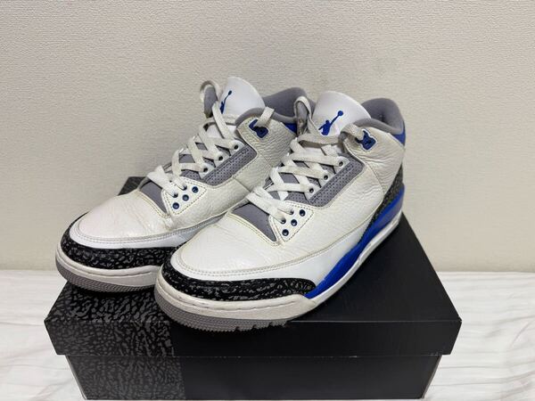 【送料込】NIKE AIR JORDAN3 RETRO WHITE/RACER BLUE-BLACK US9.5 27.5cm