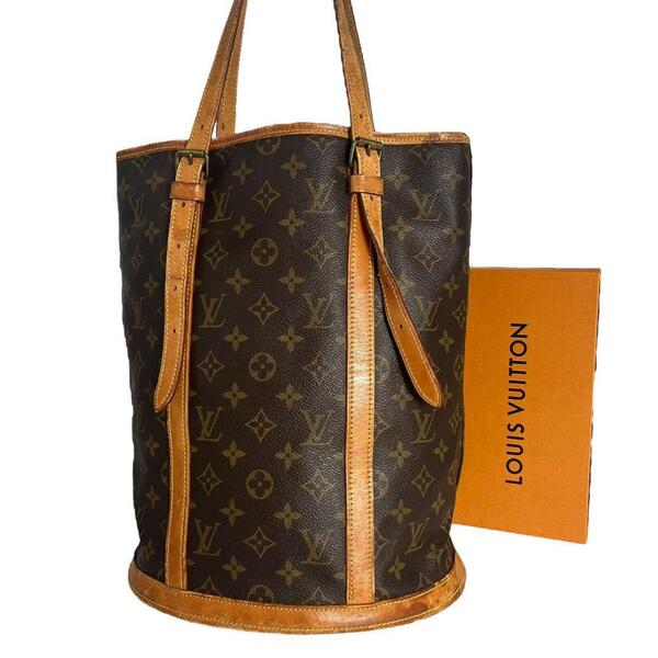 【正規品】ルイヴィトン LOUIS VUITTON モノグラム バケットGM トートバッグ ブラウン 茶 鑑定済