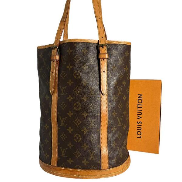 【美品】ルイヴィトン LOUIS VUITTON モノグラム バケットGM トートバッグ ショルダーバッグ バケツ型 ブラウン 茶 鑑定済