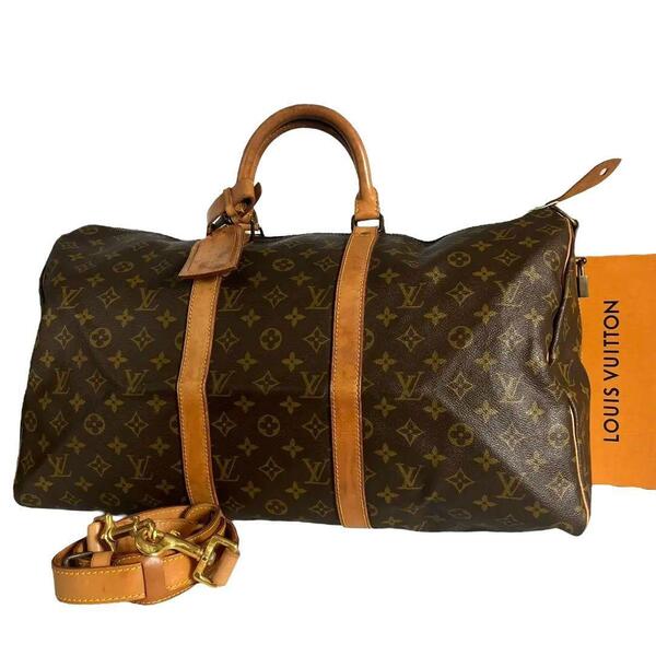 【鑑定済】ルイヴィトン LOUIS VUITTON モノグラム キーポル バンドリエール50 ボストンバッグ ブラウン 茶 美品 正規品