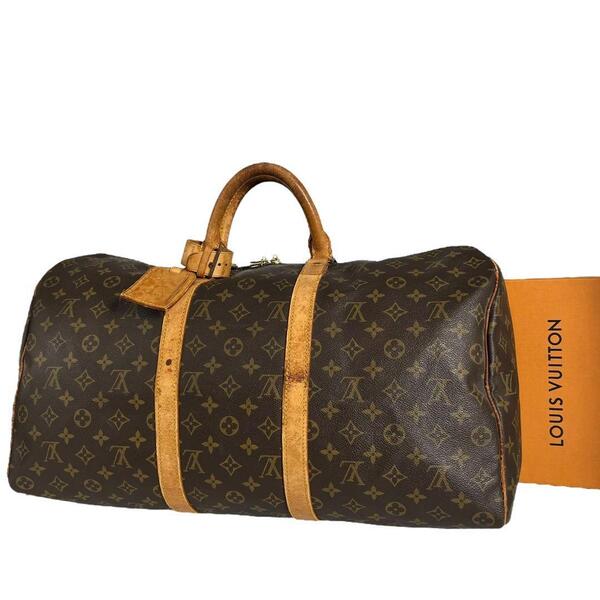 【鑑定済】ルイヴィトン LOUIS VUITTON モノグラム キーポル50 ボストンバッグ ブラウン 茶 旅行用バッグ 正規品 旅行かばん