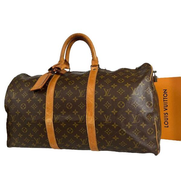 【鑑定済・美品】ルイヴィトン LOUIS VUITTON モノグラム キーポル50 ボストンバッグ ブラウン 茶色 パドロック 旅行用バッグ