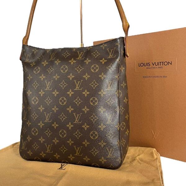 鑑定済☆ルイヴィトン LOUIS VUITTON モノグラム ルーピングMM ショルダーバッグ ハンドバッグ トートバッグ ブラウン 茶