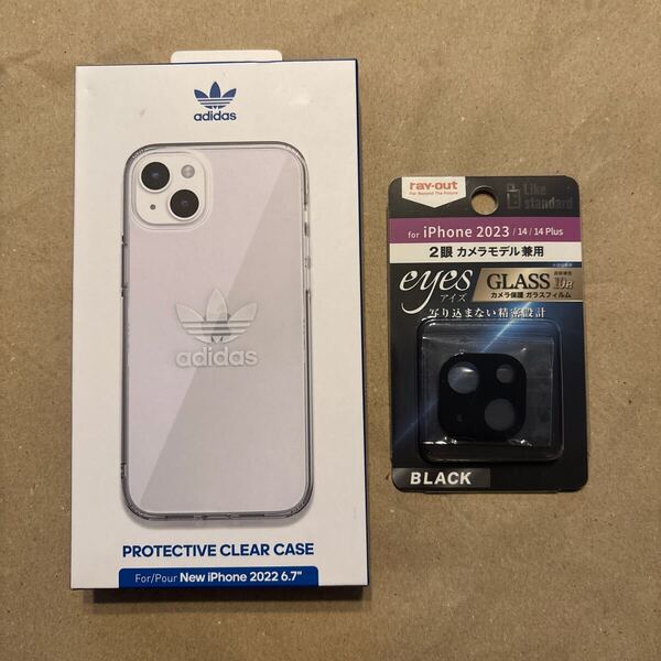adidas iPhone14 Plus用ケース&カメラフィルム 2点セット A 透明