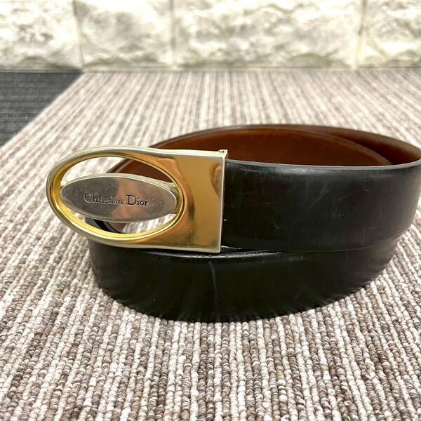 Dior ディオール レザー ベルト ゴールド シルバー 金具 ロゴ