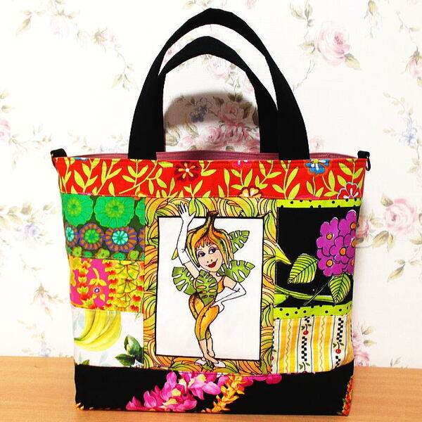 横長トートバッグ ロラライハリス ベジタブルレディ ハワイアン Dカン付き 底板付き ハンドメイド