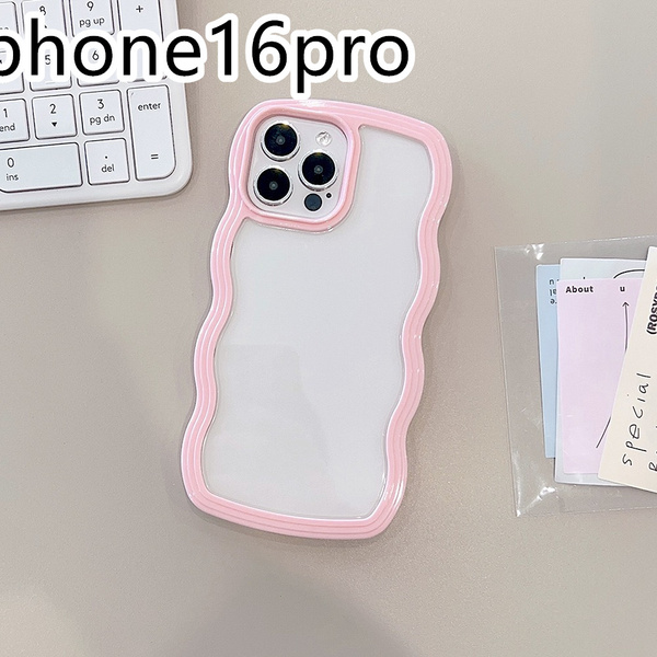 iphone16proケース カーバー TPU 可愛い 波型 お洒落 軽い ケース 耐衝撃高品質ピンク1c