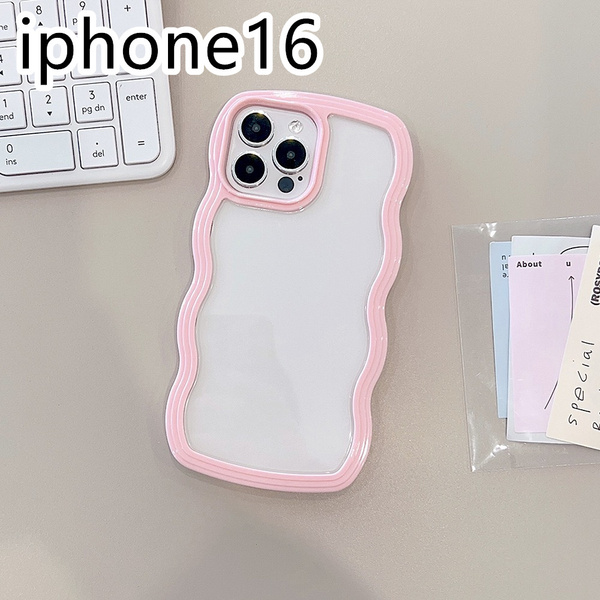 iphone16ケース カーバー TPU 可愛い 波型 お洒落 軽い ケース 耐衝撃高品質ピンク1c