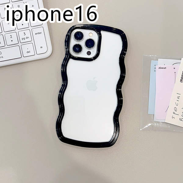 iphone16ケース カーバー TPU 可愛い 波型 お洒落 軽い ケース 耐衝撃高品質ブラック1c