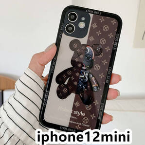 iphone12miniケース カーバー TPU 可愛い 熊 ガラス お洒落 軽量 ケース 耐衝撃高品質ブラウン329