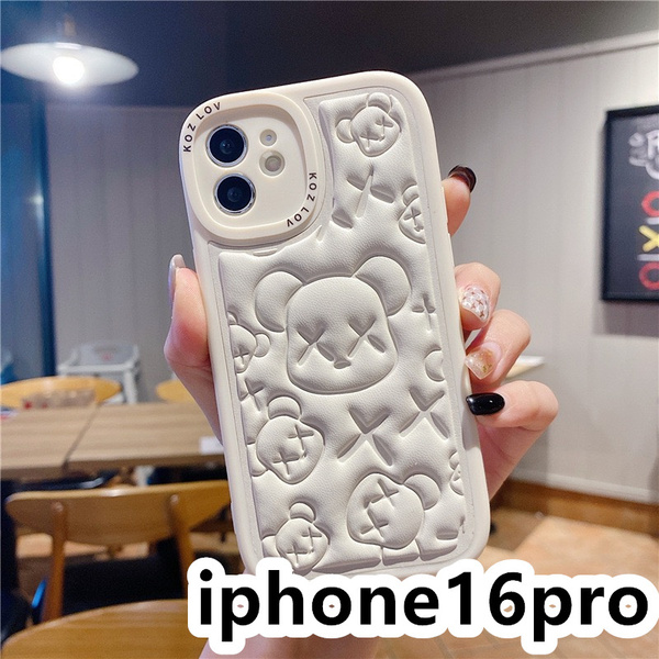 iphone16proケース カーバー TPU 可愛 お洒落 熊 お得 ケース ホワイト1