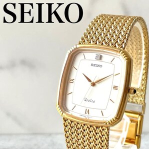 稼動品 美品 SEIKO ドルチェ 1Pダイヤ ゴールドメッシュ 磁気対応腕時計