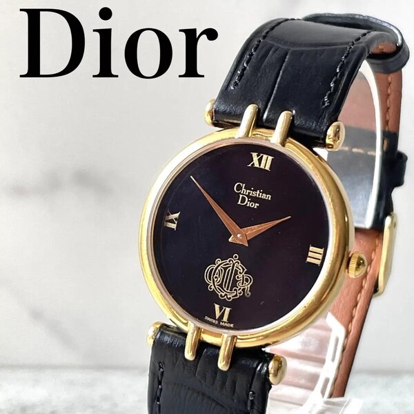 稼動品 クリスチャンディオール Dior 黒文字盤 ローマン ゴールド 腕時計