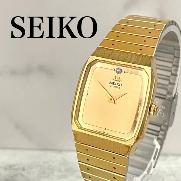 稼動品 SEIKO セイコー 1Pダイヤ ゴールド 腕時計 スクエア ボーイズ