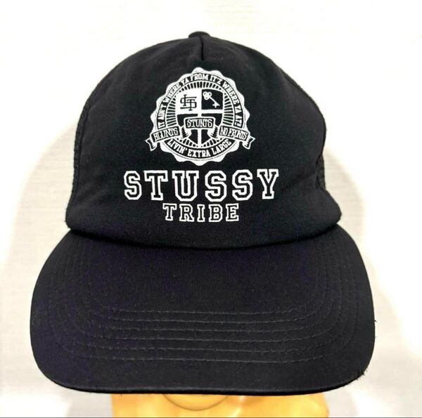 00s OLD STUSSY TRIBE 黒 メッシュキャップ オールドステューシー トラッカー トライブ 旧タグ 旧ロゴ y2k 古着 ビンテージ 90s