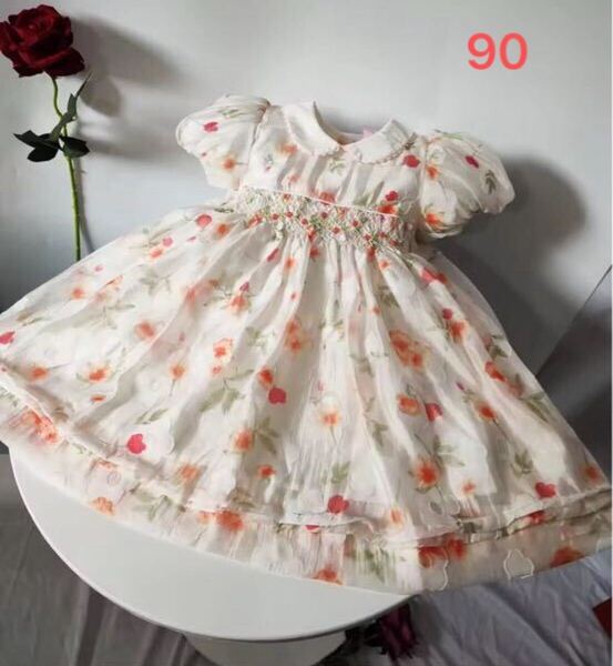 新品 スモッキングワンピース 花柄 子供服 ドレス 子供服 半袖 お姫様 メゾピアノ ファミリア 好き 誕生日 結婚式 発表会