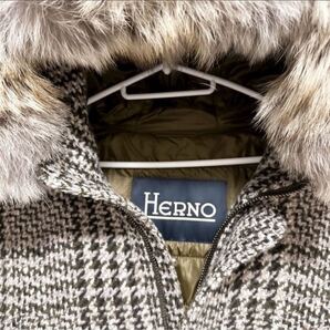 HERNO ハウンドトゥース 千鳥格子 フーデッドコー 48 L 美品