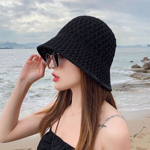 【黒】バケットハット メッシュ 折りたたみ 日よけ UVアウトドア 紫外線 夏 帽子 日除け ブラック 麦わら帽子風 バケハ