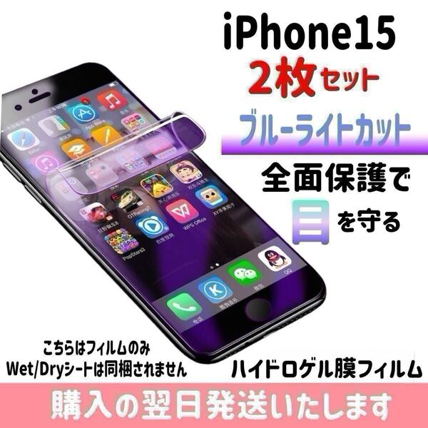 【2枚セット】iPhone15 ブルーライトカット ハイドロゲル膜フィルム 完全接着 液晶保護フィルム 自動修復 iPhone 2枚入り