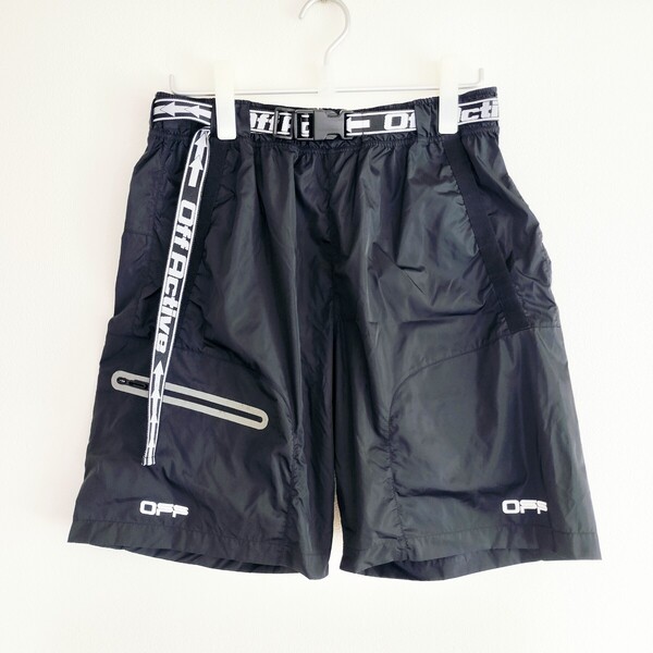 【希少】Off-White オフホワイト logo-belt track shortsオフホワイト ロゴ ベルト ナイロン ショーツ ショートパンツ ハーフパンツ