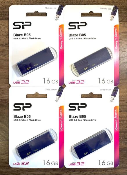 USBメモリー16GB シリコンパワーUSB3.0スライド式(紺)【4個セット】