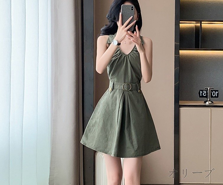 HELMUT LANG ノースリーブミニワンピース S オリーブグリーン HELMUT LANG ノースリーブミニワンピース S オリーブグリーン