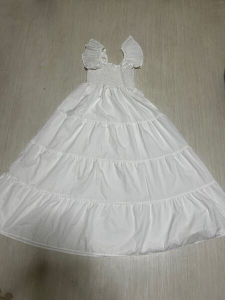 【GRL】 2way フリルシャーリングティアードマキシワンピース 白 M 新品未使用