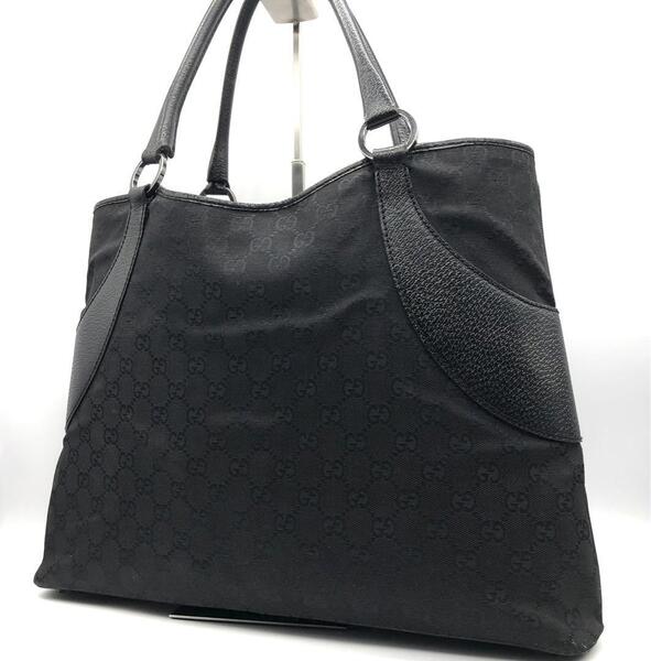 【美品】GUCCI グッチ トートバッグ ビジネスバッグ ハンドバッグ レザー キャンバス GG A4収納 肩掛け ブラック 黒 メンズ レディース