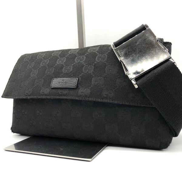 【人気】GUCCI グッチ ウエストバッグ ボディバッグ ショルダーバッグ ウエストポーチ GGキャンバス 斜めがけ 肩掛け 黒 ブラック