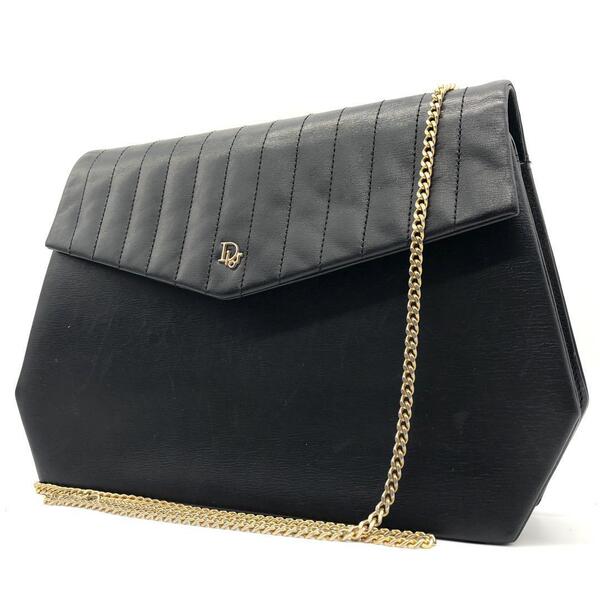 【希少】Christian Dior クリスチャンディオール ショルダーバッグ ポーチ ポシェット レザー キルティング チェーン 肩掛け 斜め掛け 黒